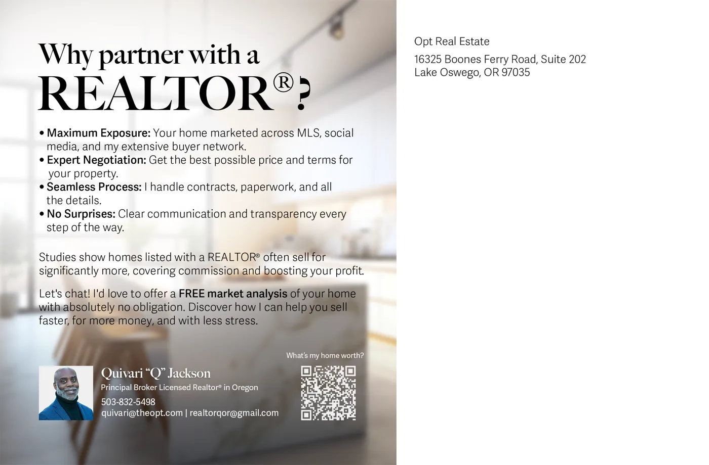 Why partner with a REALTOR® — free market analysis flyer
